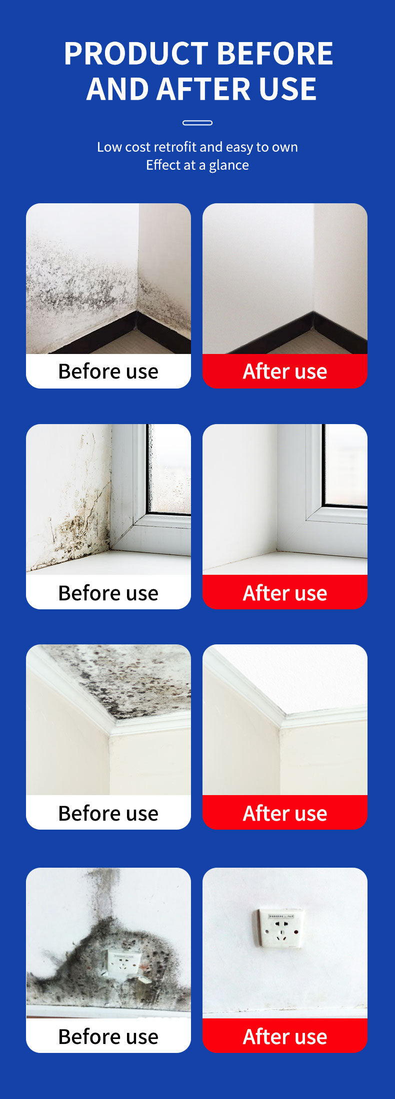 Mildew Remover for Walls, Household White Wall Tile Grout Mildew Remover Spray, Wall Mold Spot Cleaner