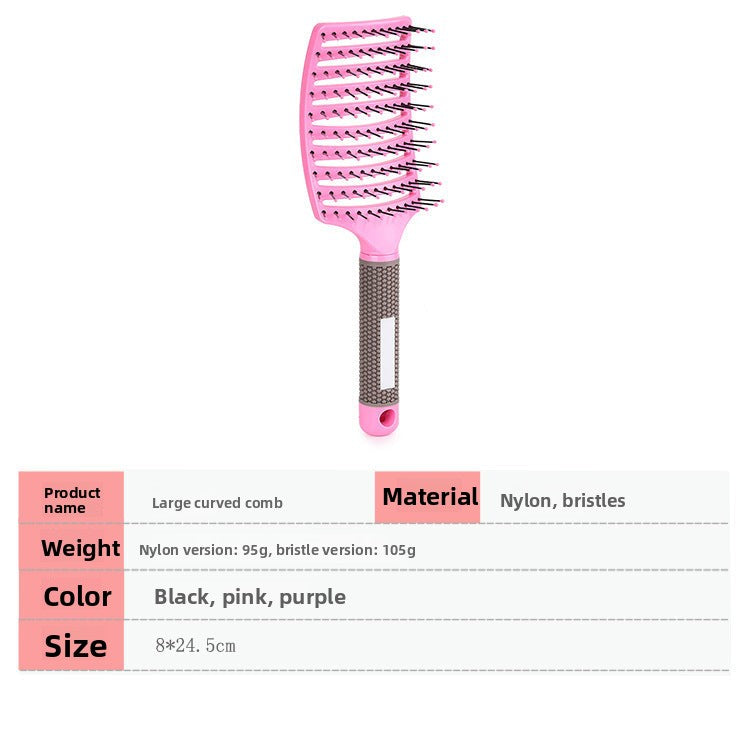 Large Curved Comb, Ribbed Hair Comb, Boar Bristle Curved Massage Comb, Nine-Row Comb, Styling Curling and Smoothing Comb, Cross-Border