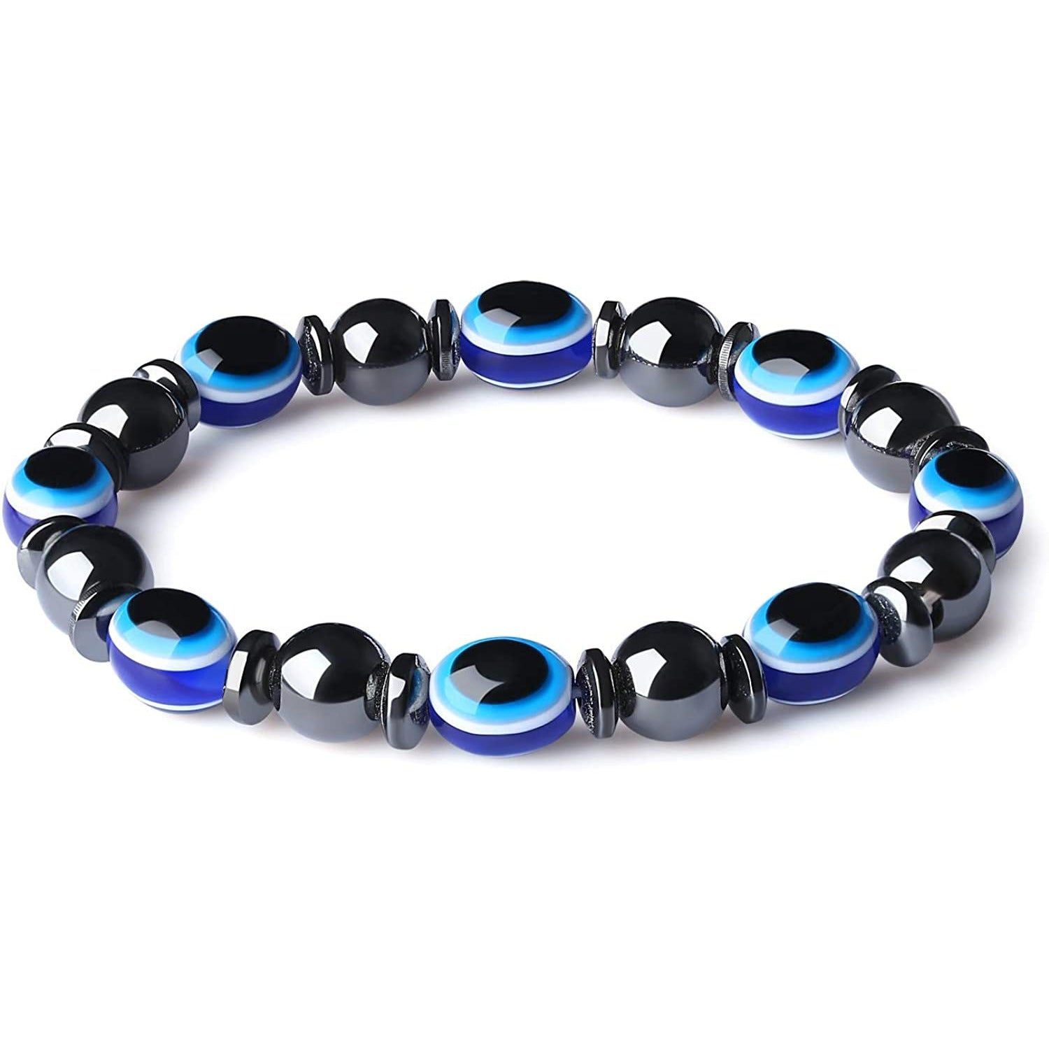 Black Gallstone Eye Bracelet Women's Gift Hematite Spacer Bracelet8mm Beaded Stretch Devil's Eye Bracelet