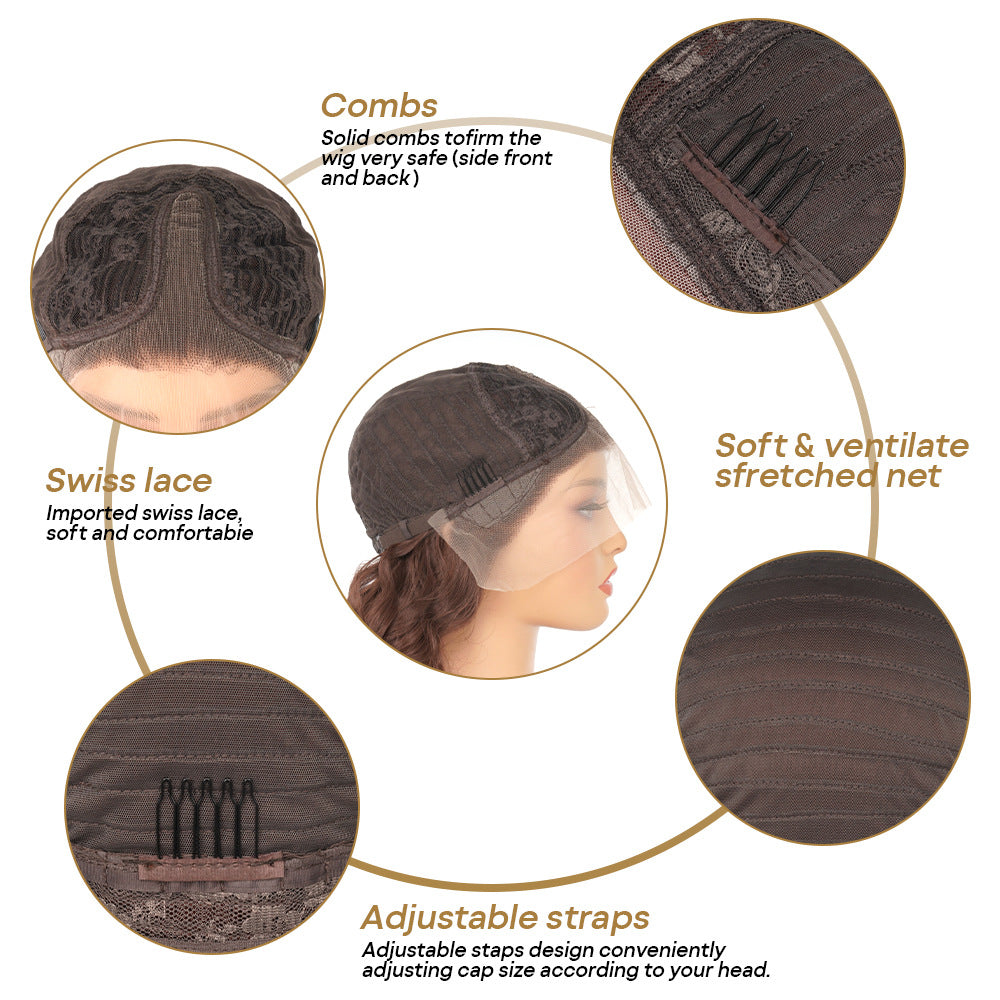 New European and American Style Women's Black Small Middle Part Big Wave Synthetic Long Curly Hair Lace Front Wig Wholesale