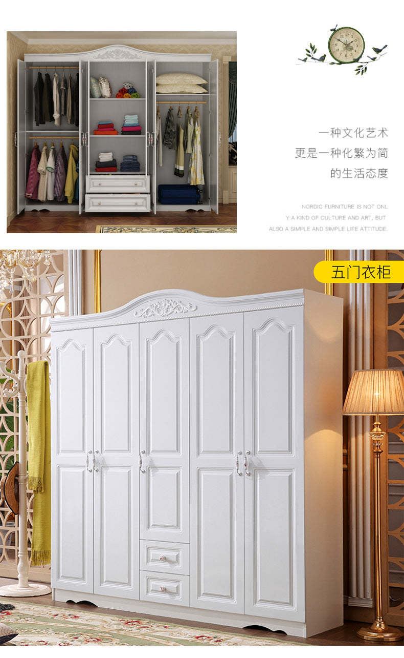 Economical Cabinet Three or Four Doors Bedroom Wardrobe Storage Panel Multi-Functional Assembly European Style Multi-Functional Storage Closet