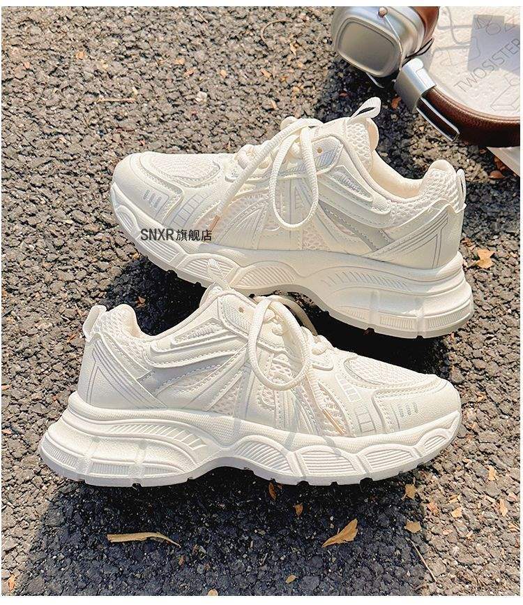 2025New Summer Women's Shoes Dad Shoes Breathable Mesh White Shoes Niche Versatile Thick-Soled Sneakers Casual Shoes