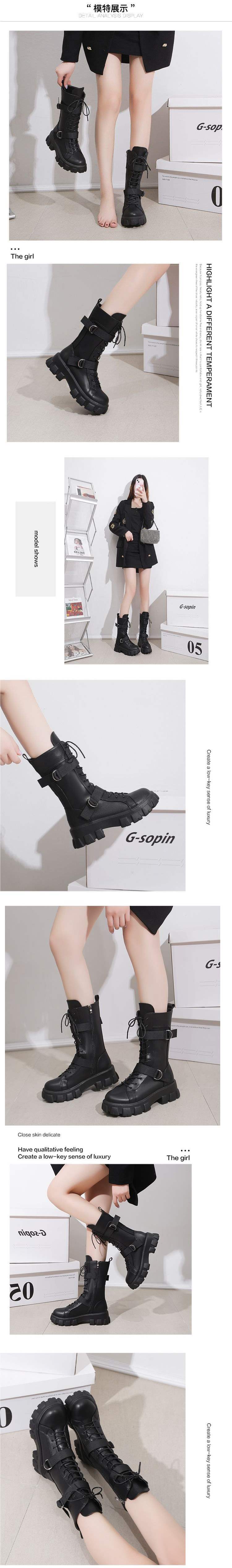 Elevator shoes COS Universal Martin Boots for Women British Style2025New Thick-Soled Motorcycle Rider Mid-Calf Boots Large Size