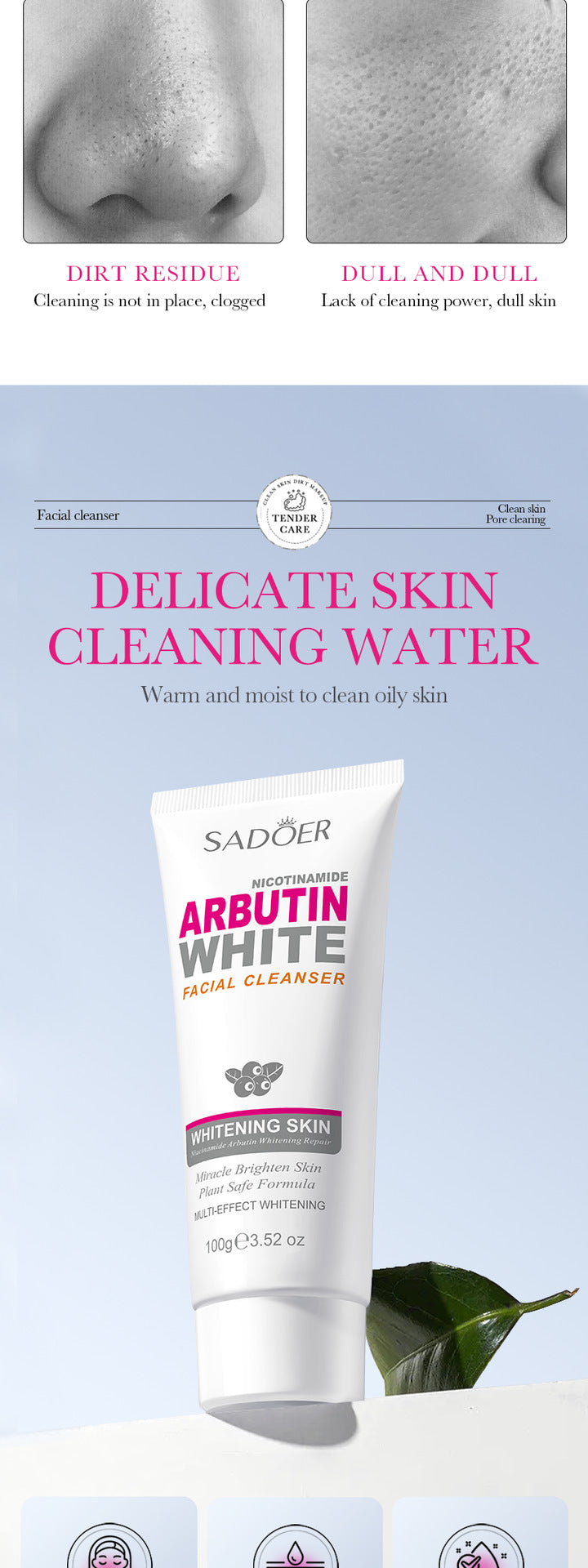 Arbutin Whitening Facial Cleanser SADOER Niacinamide Cleansing Cleanser Cross-Border Foreign Trade Wholesale