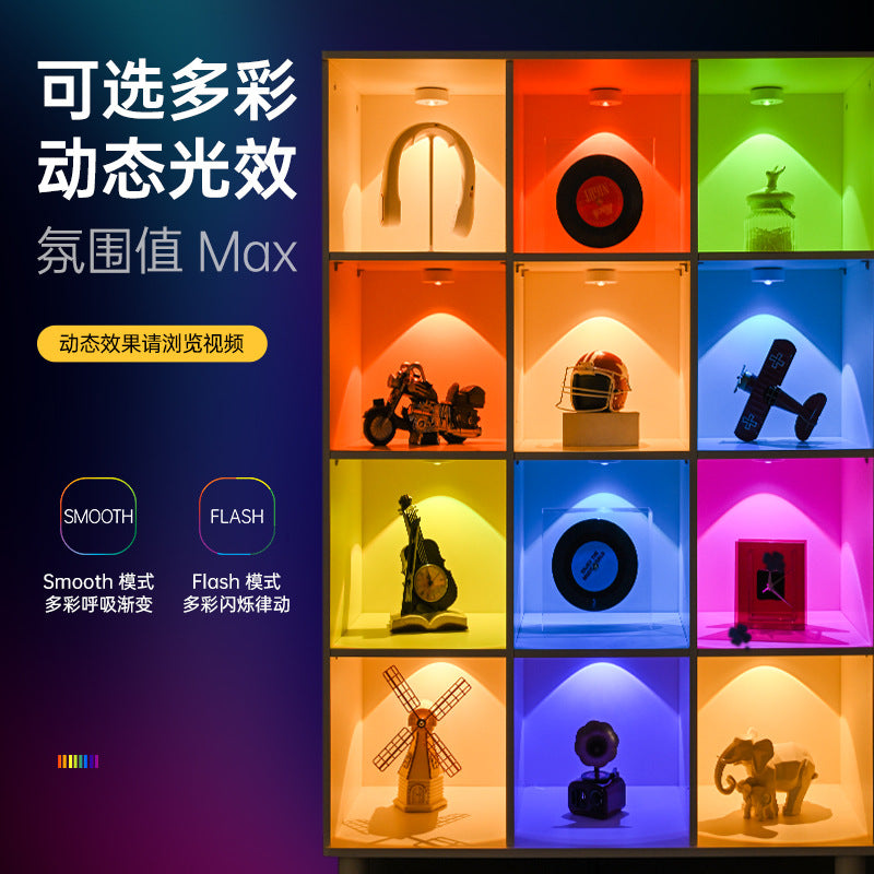 Charging led Cabinet Light Magnetic Suction Wine Cabinet Wardrobe Light Remote Control RGB Ice Hockey Light Wiring-Free Large Cat Eye Light