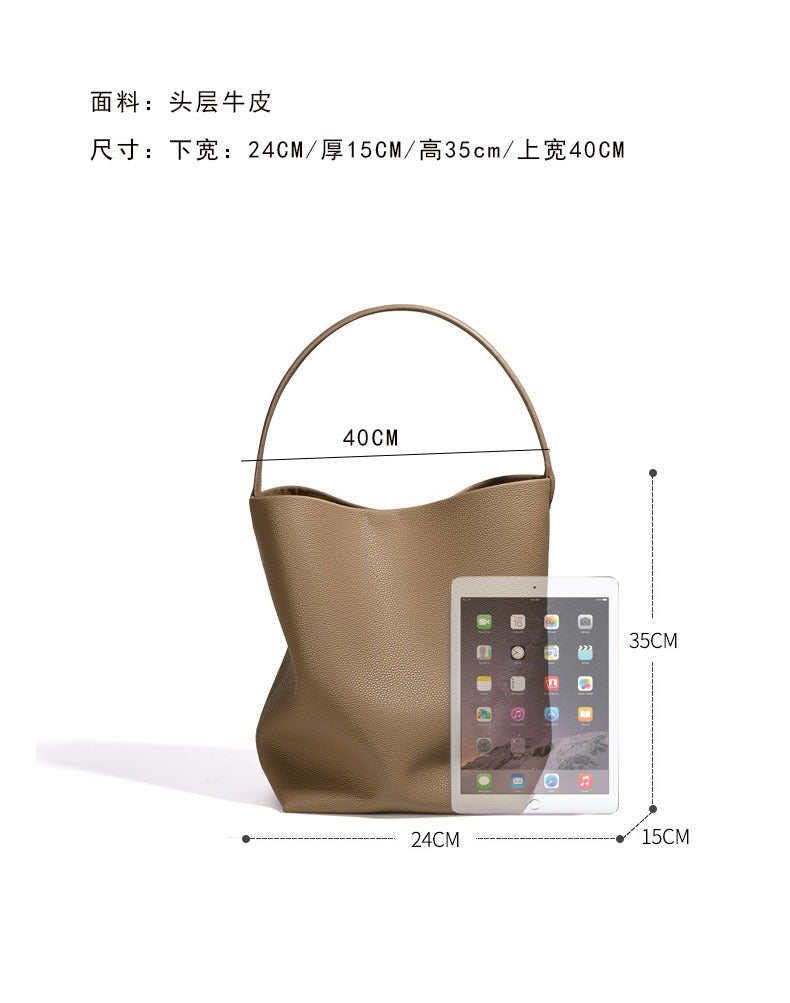 Women's Genuine Leather Underarm Bag Large Capacity Tote Bag Top Layer Cowhide Commuter High-End Feel Single Shoulder Bucket Bag