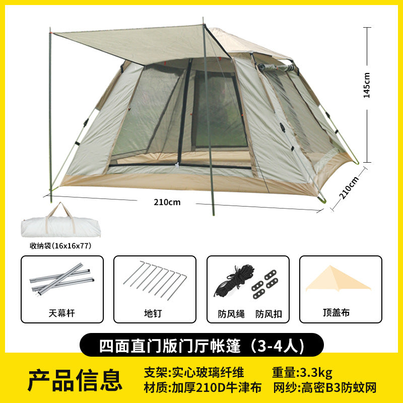 Canopy Tent 2-in-1 Outdoor Camping Waterproof Fabric Full Set Thickened Silver Coating Sunproof Rainproof Four Seasons Tent