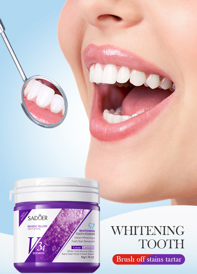 Full English V34Toothpowder50g SADOER Whitening Deep Cleaning Whitening Teeth Cleaning Powder  Foreign Trade Wholesale