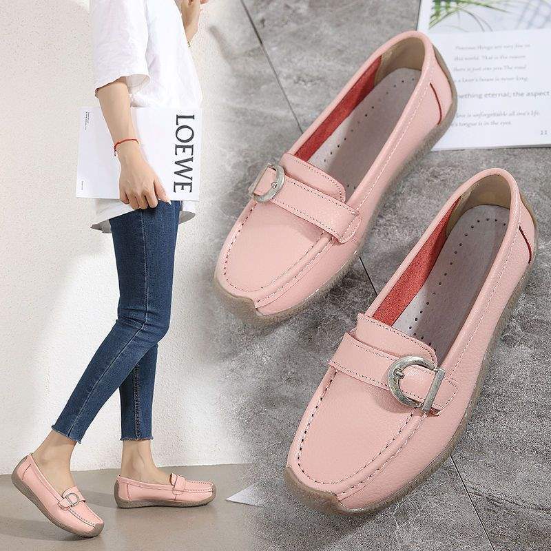 Genuine Leather Cowhide Sole Deep Mouth Women's Shoes Soft Sole Mom Shoes Nurse Shoes Flat Loafers Women's Non-Slip Maternity Flats