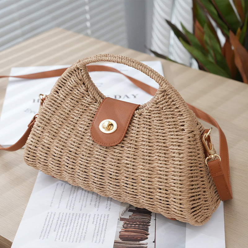 Crossbody Women's Bag New Fashion Single Shoulder Straw Bag Niche Handbag Vacation Beach Bag Korean Style Straw Bag Woven Bag