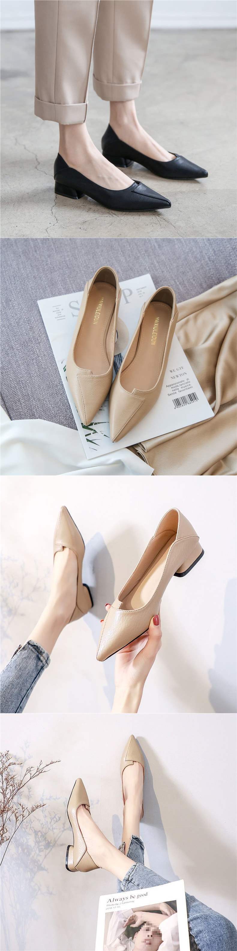 Real Soft Leather Autumn New Style Women's Single Shoes Thick Heel Shallow Mouth High Heels Korean Style Mom Shoes Mid Heel Versatile Grandma Shoes