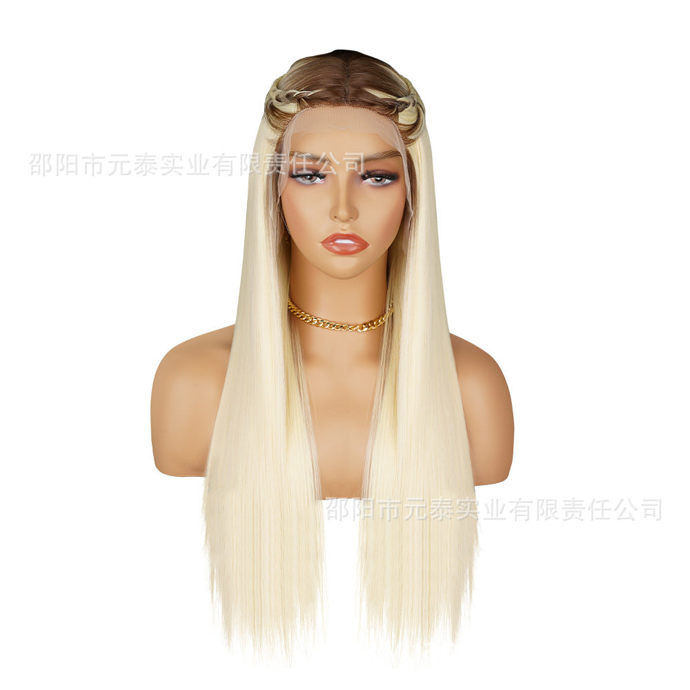 European and American Style Front Lace DRS88Long Straight Hair13*4Synthetic Hair Wig Cap Half Hand-Woven High-Temperature Fiber wig European and American Style