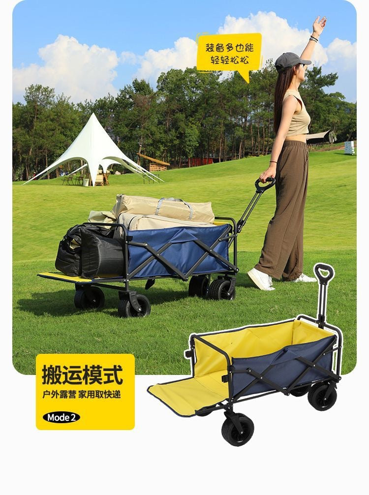 Outdoor Camping Hand-Pulled Stall Cart Reinforced Rear-Opening Picnic Can Be Used at Home with Liftable Table Board Camp Cart Off-Road Wheels
