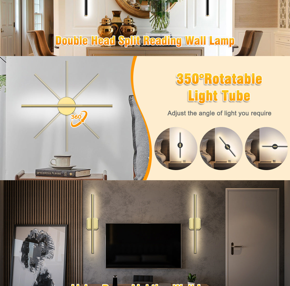 Dual-Head Detachable Wall Lamp Reading Wall Lamp No Wiring Wall Lamp Magnetic Wall Lamp Dimmable Wall Lamp Rechargeable Indoor Wall Lamp
