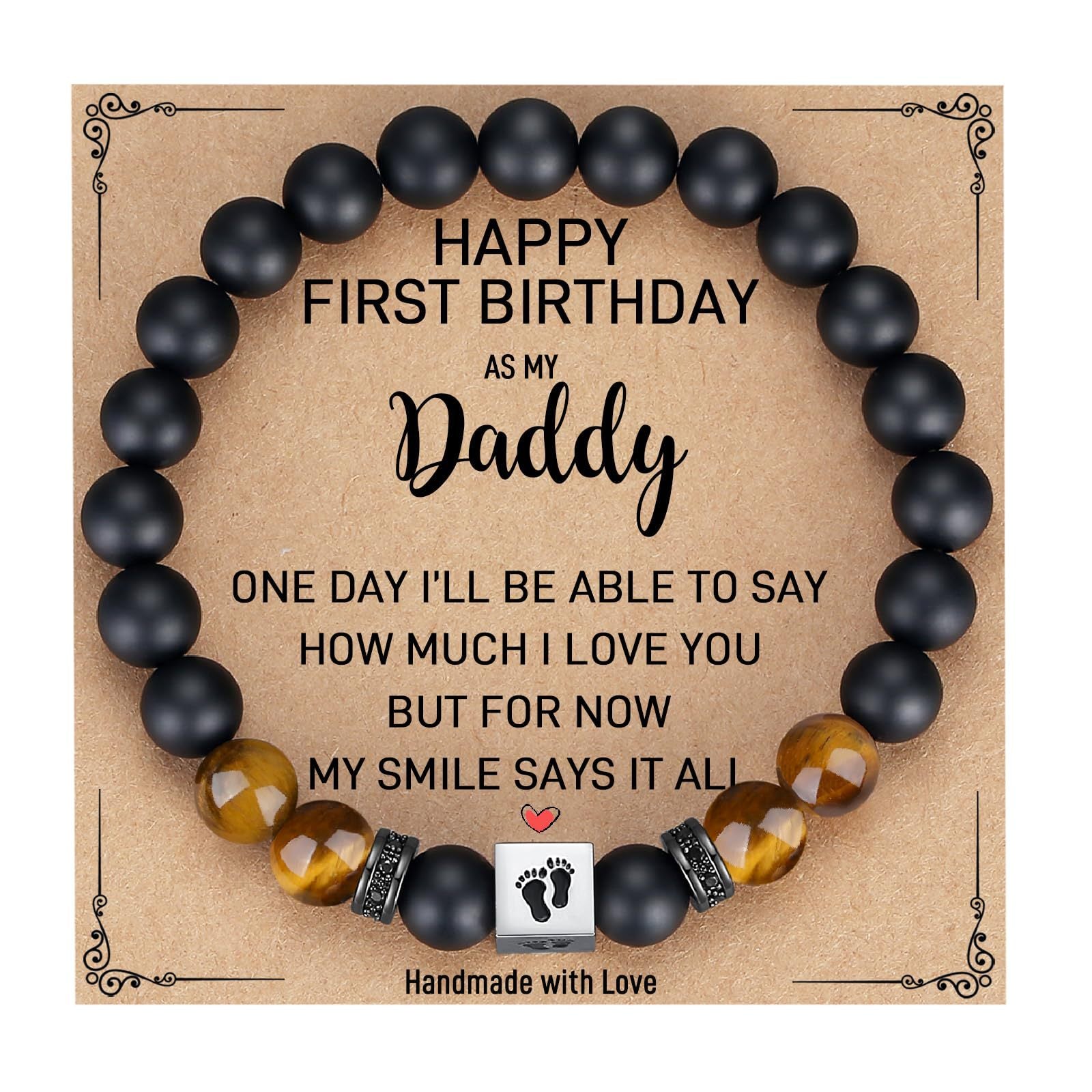 Men's Holiday Gift Bracelet Tiger Eye Stone Bracelet Stainless Steel Foot Sole Father's Day Gift Black Matte Bracelet