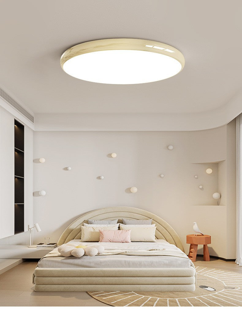 Cream style master bedroom lamp, round Nordic ceiling lamp LED Iron Art Study Lamp Creative Living Room Lamp Home Atmosphere