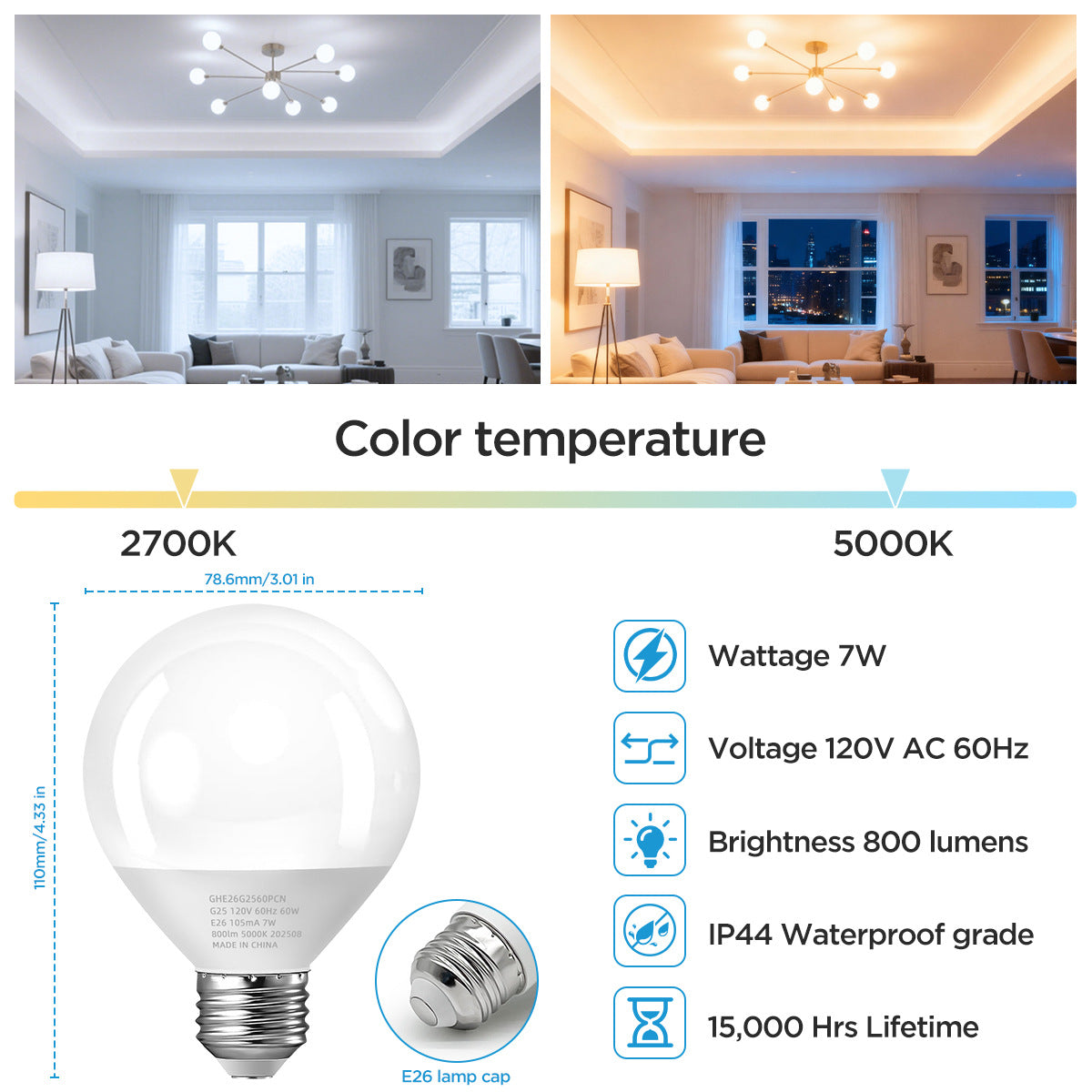 G25Floodlight Bulb E26Light Bulb Mirror Light LED Filament Bulb Vintage Decorative Bulb Edison Bulb
