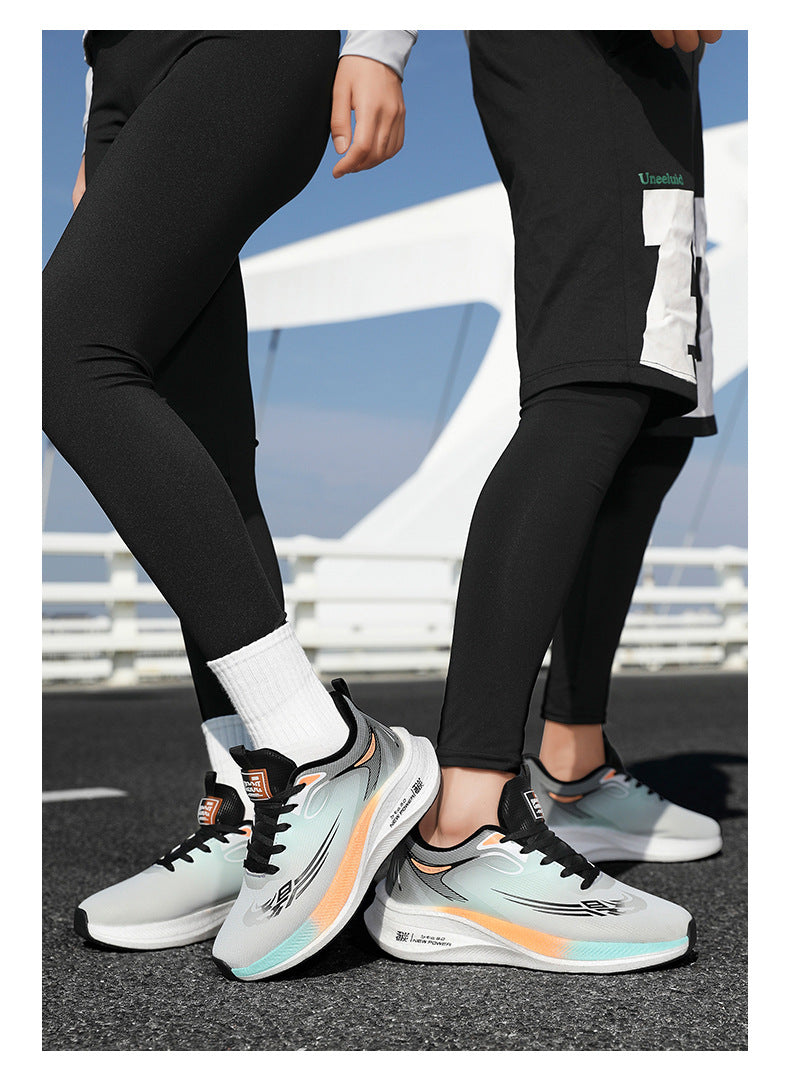 2025Winter New Leather Waterproof Couple Sports Shoes Popcorn Carbon Plate Fleece Lined Thickened Soft Sole Running Shoes