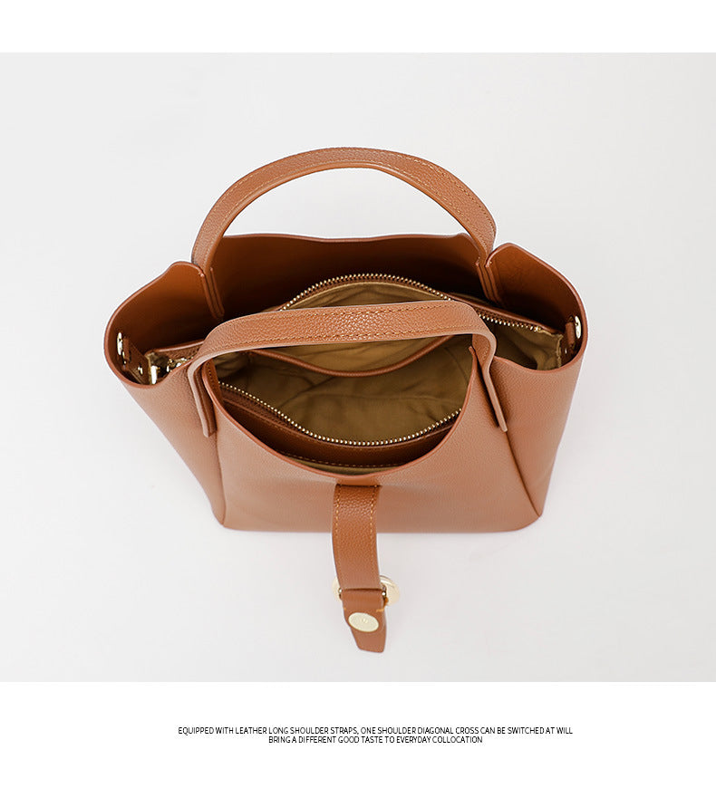 Genuine Leather2024New Summer Trend Commuter Handheld Basket Bag for Women, Niche Versatile Shoulder Crossbody Bag