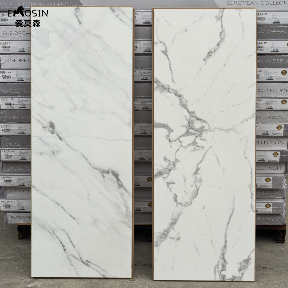 Waterproof Hdf 8mm 12mm High Gloss Marble White Tile Effect Marble Look Laminate Flooring