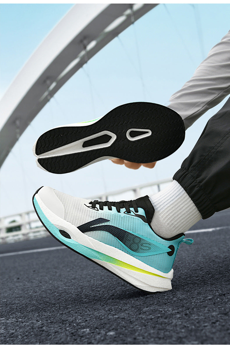 Autumn and Winter New Style Wind Chasing por Double Mesh Real Explosive Carbon Plate Rebound Cushioning Running Shoes Student Racing Training Sports Shoes