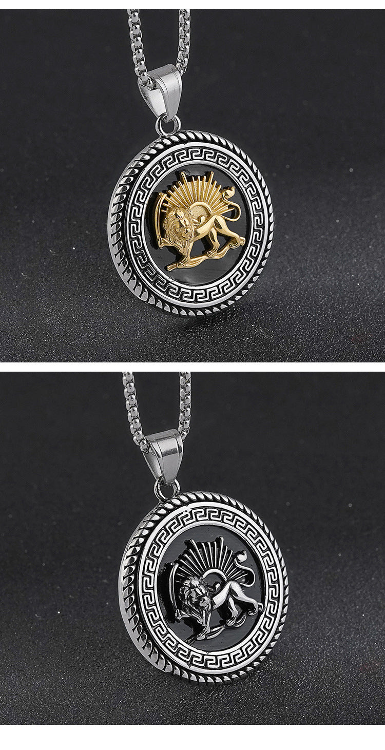 Wholesale AliExpress Hot Selling European and American Style Great Wall Pattern Lion Head Stainless Steel Pendant Necklace Jewelry