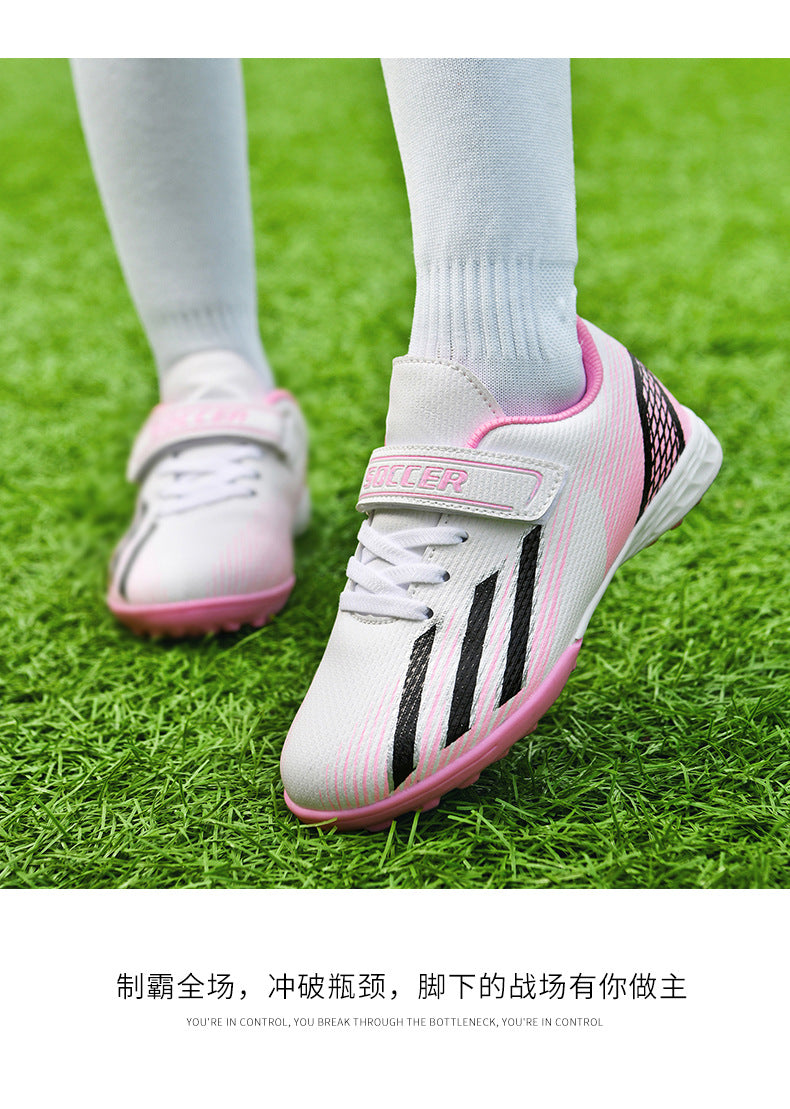 New football shoes for men and women with Velcro for children TF Broken Nail Style Youth Student Grassland Flat Training Shoes