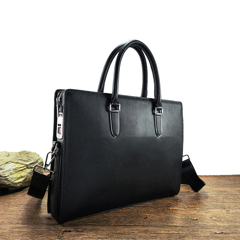 Anti-theft Fingerprint Lock Genuine Leather Briefcase Men's Business Handbag Commuting High-end Shoulder Crossbody Bag Fingerprint Unlock