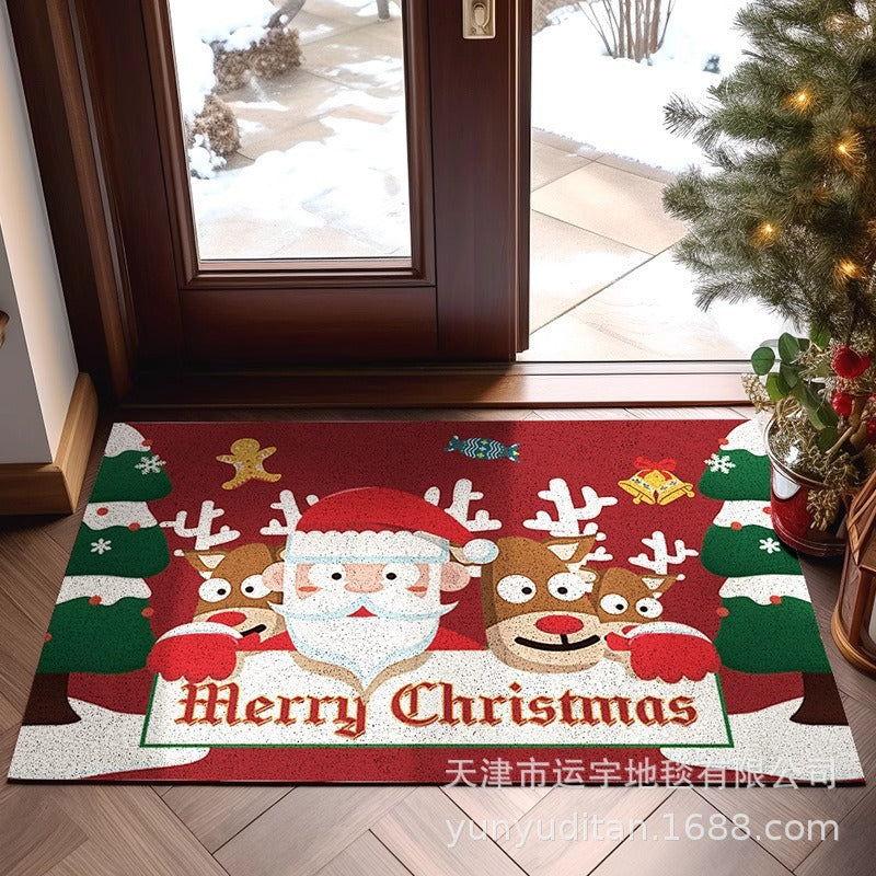 Carpet Crystal Velvet Christmas Floor Mat Cartoon Holiday Decoration Entry Door Floor Mat Dirty Resistant Foot Mat