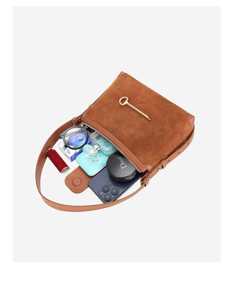 European and American New Style Deer Antler Leather Bag Single Shoulder Underarm Bag Light Luxury Fashion Women's Bag Genuine Leather Crossbody Women's Bag Niche Large Capacity
