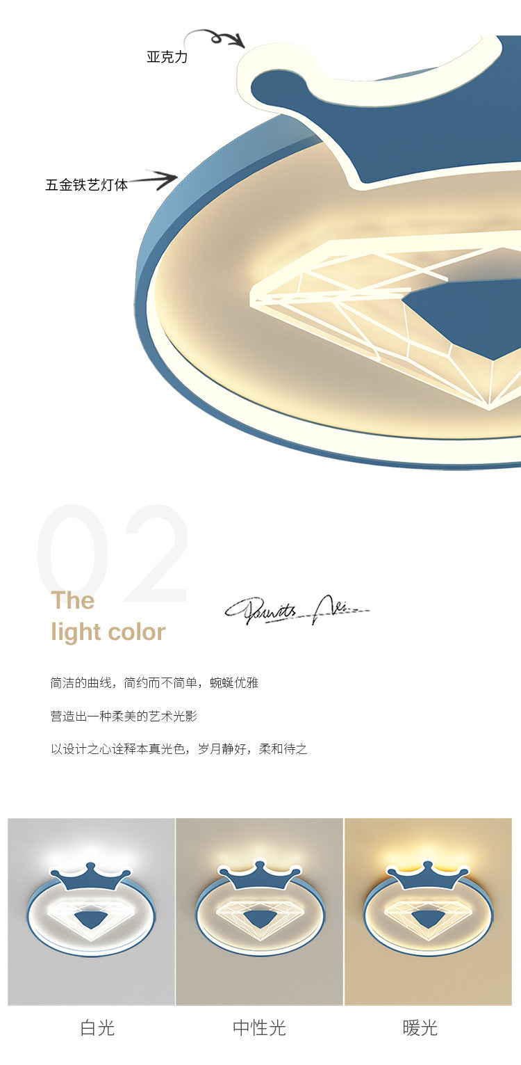 Children's Room Crown Ceiling Lamp led Room Bedroom Lamp Iron Art Boys Girls Energy-saving Eye Protection Cartoon Lamp Wholesale