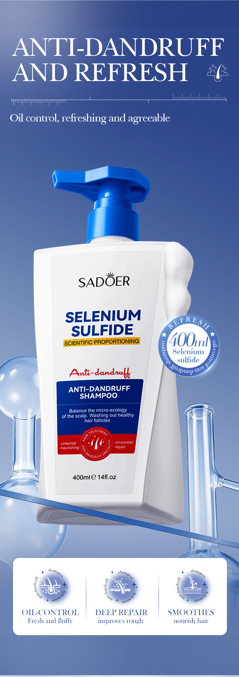 Cross-border Selenium Disulfide Anti-Dandruff Shampoo400ml Deep Cleansing and Moisturizing Shampoo Export Manufacturer Wholesale