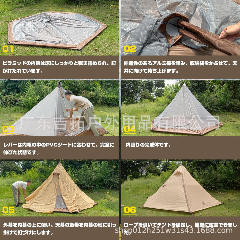 Wholesale outdoor camping tents3-4Indian Pyramid Tent Four Seasons Rainproof Mosquitoproof Double Layer Tent for Multiple People