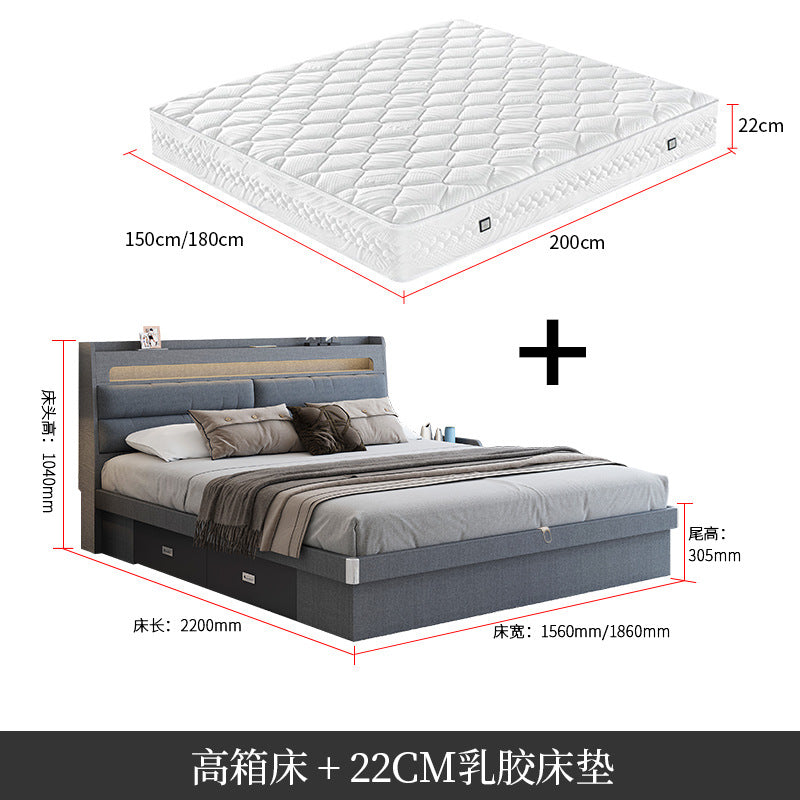 Technology Cloth Bed1.8Small Apartment Bedroom Double Bed Gray High Box Storage Bed with Technology Fabric Wear-Resistant Bed