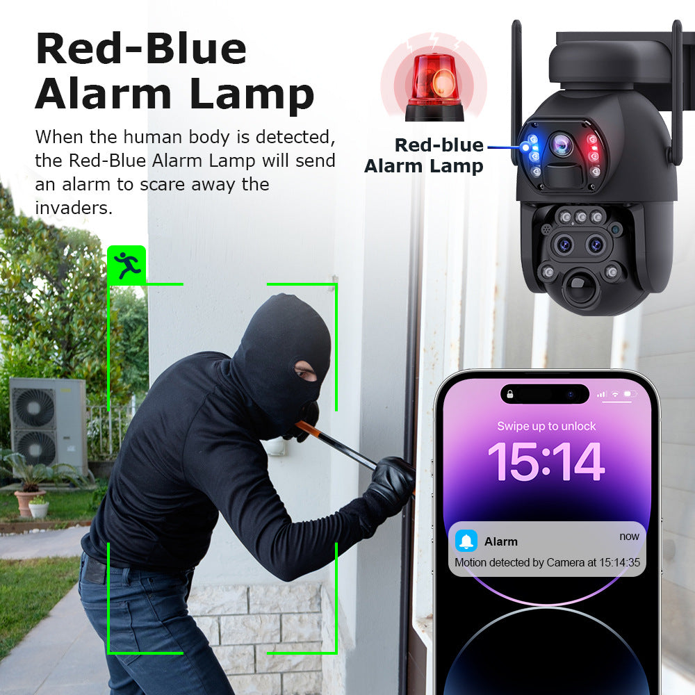 4G Wireless Trinocular Multi-view Remote Control1510x Zoom Solar-Powered Camera600Ultra HD Night Vision