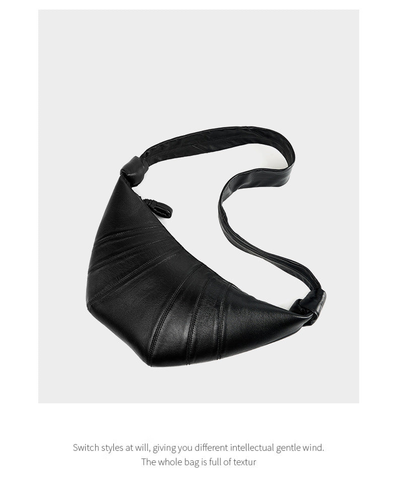French Niche First Layer Sheepskin Croissant Bag Crossbody Lazy Style Genuine Leather Shoulder Crossbody Dumpling Bag for Women