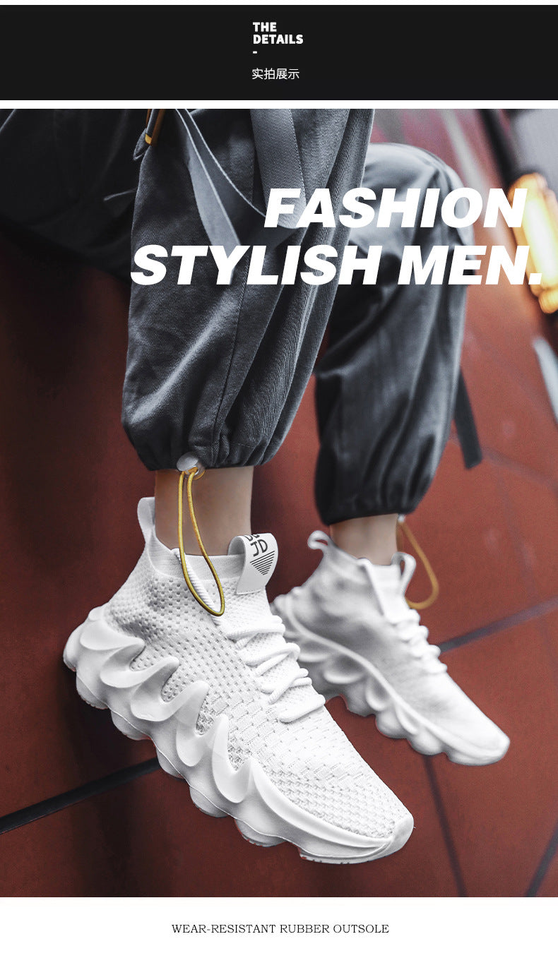 New Large Size Men's Shoes Sports Casual Shoes Men's Korean Style Trendy Shoes Lightweight Breathable Sock Shoes Men's Volcano Shoes