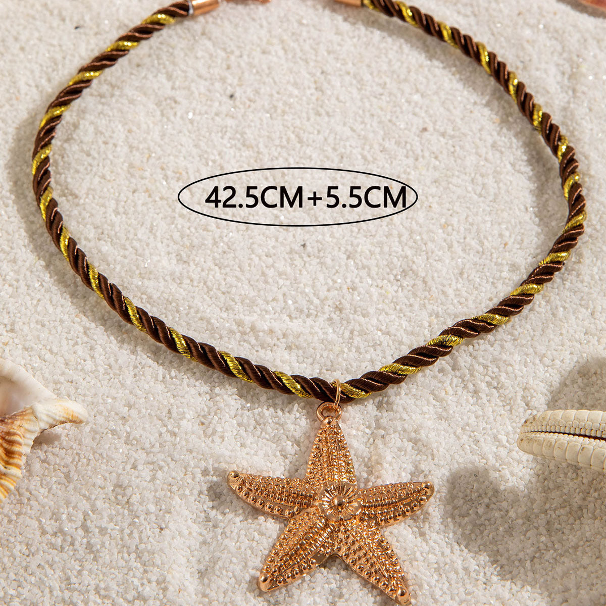 European and American Metal Ocean Style Starfish Pendant Necklace Jewelry Personality Exaggerated Star Beach Vacation Necklace for Women