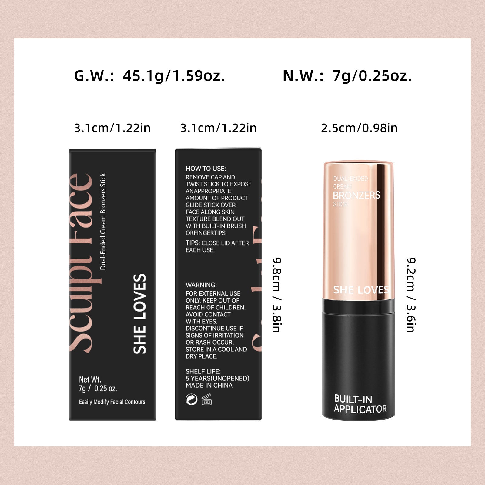 Bronzers Double-Ended Shadow Contour Stick Cheek Contour Modification Multi-Purpose Makeup Highlight Bronze Stick