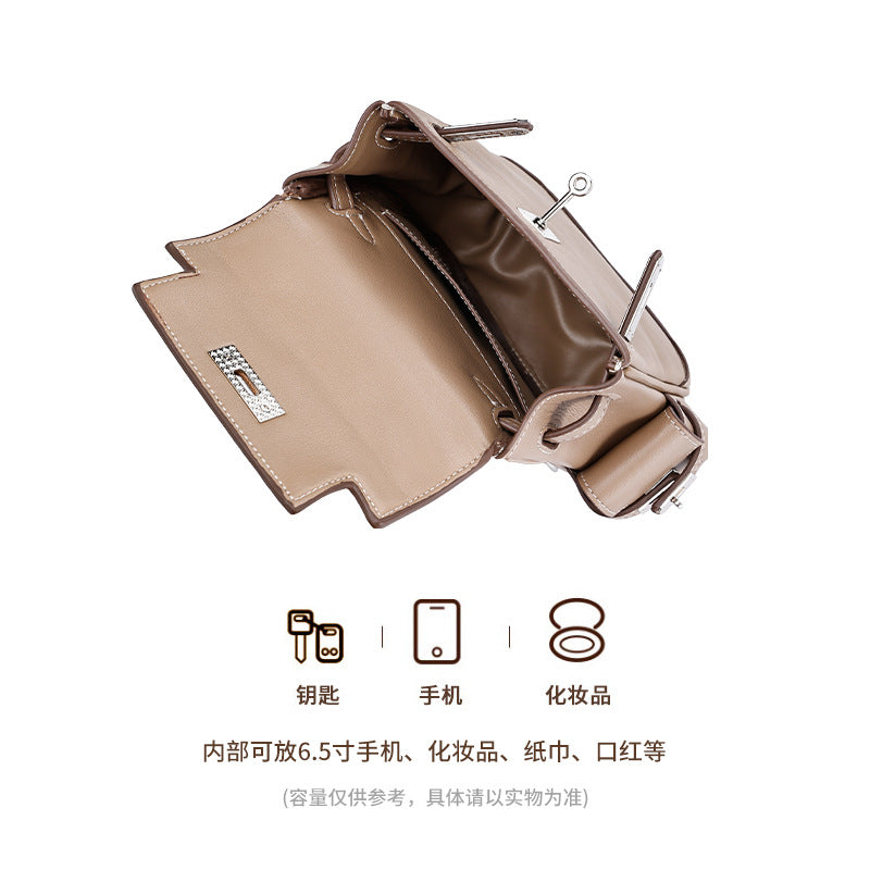 Genuine Leather Vintage Kelly Bag for Women, High-End Versatile Underarm Commuter Messenger Bag, Top Layer Cowhide Single Shoulder Crossbody Bag for Women