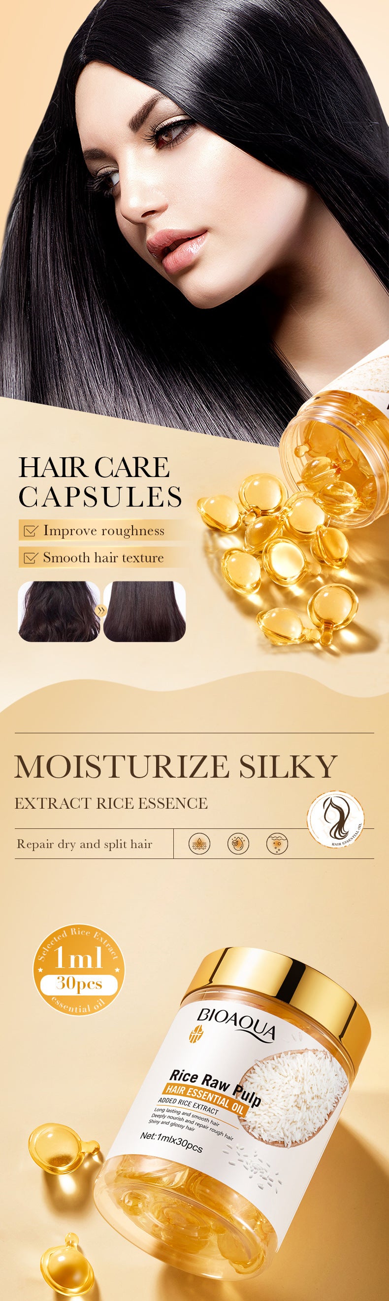 Rice Puree Hair Care Capsule Essential Oil BIOAOUA Repair and Nourish Conditioner Cross-Border Wholesale