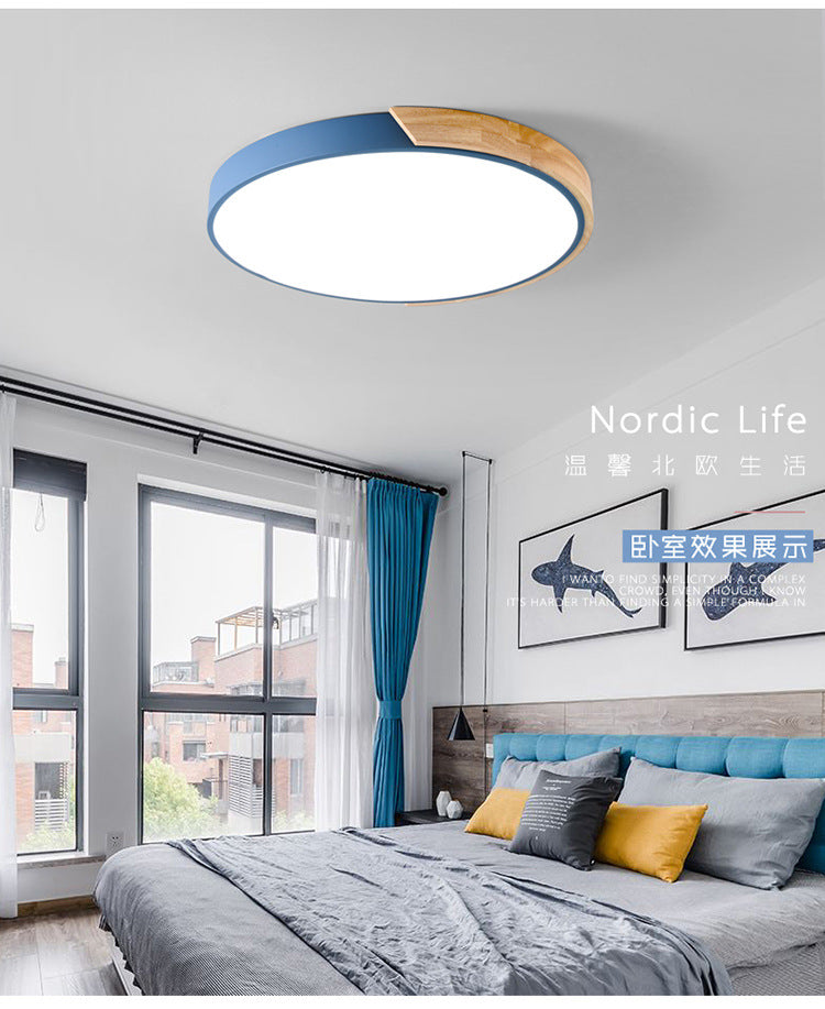 Macaron Solid Wood Ceiling Light led Bedroom Lamp Round Nordic Iron Art Room Lamp Creative Living Room Lamp for Home Use