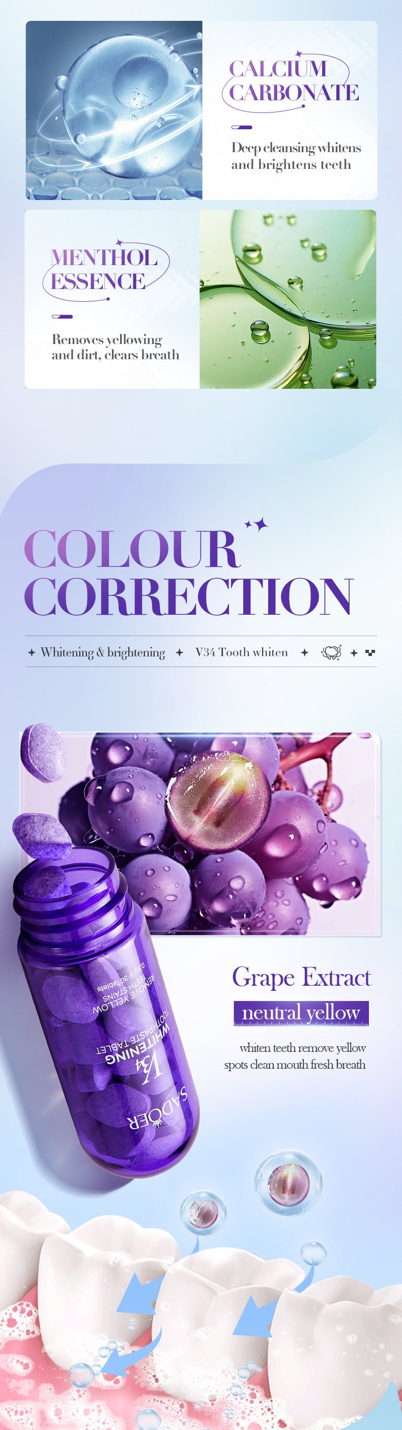 V34Whitening Teeth Strips SADOER Deep Cleaning Teeth Clean Toothpaste Cross-Border Foreign Trade Wholesale