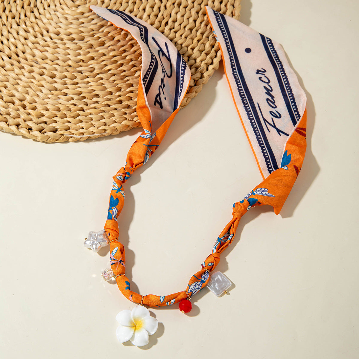 European and American Style Long Silk Scarf Necklace, Light Luxury High-End Feel, Multiple Pendants, Pearl Colorful Silk Scarf Necklace