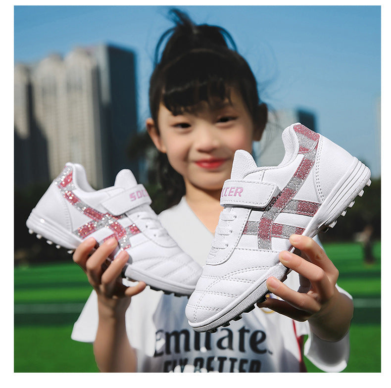 New football shoes for men and women with Velcro for children TF Broken Nail Style Youth Student Grassland Flat Training Shoes