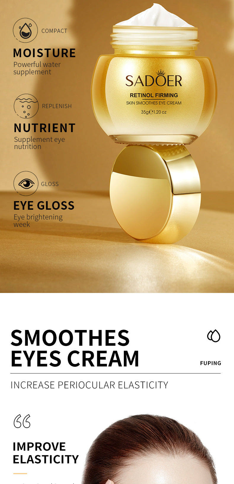 Retinol Eye Cream SADOER Moisturizing and Nourishing, Reduces Dark Circles and Eye Bags, Eye Wrinkles,  Wholesale