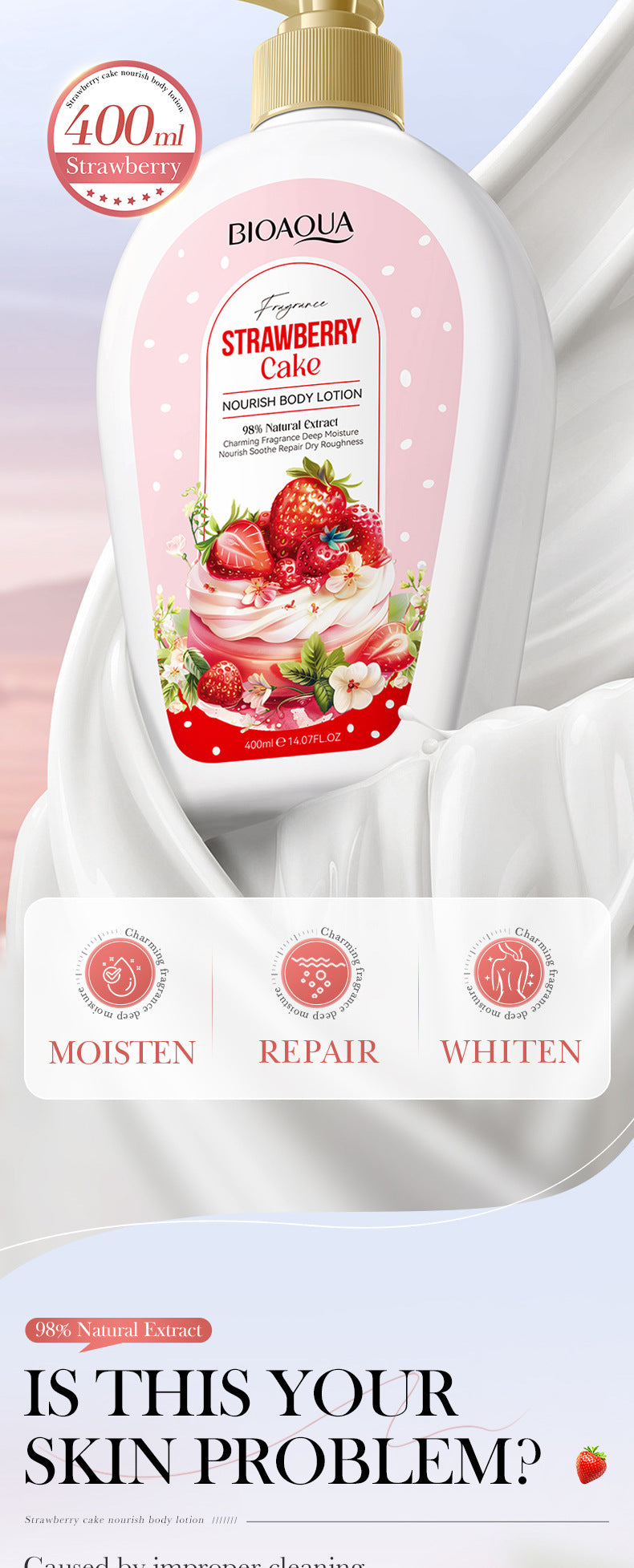 Full English Strawberry Nourishing Body Lotion400ml BIOAOUA Moisturizing Body Lotion  Wholesale