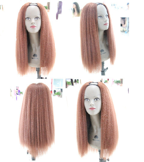 Factory Direct Sale V-part brown Yaki Straight Wig