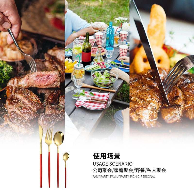 Hot-selling Portuguese Stainless Steel Tableware24Set of Western Dining gold Steak Knife Fork Spoon Gift Box Set