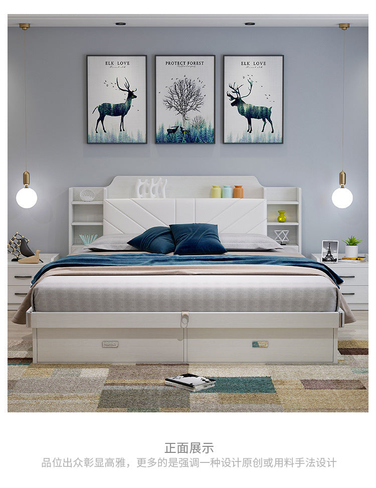 Pneumatic High Box Storage Bed1.8Rice Double Bed1.5Small Apartment Panel Bed Modern Simple Master Bedroom Storage Bed